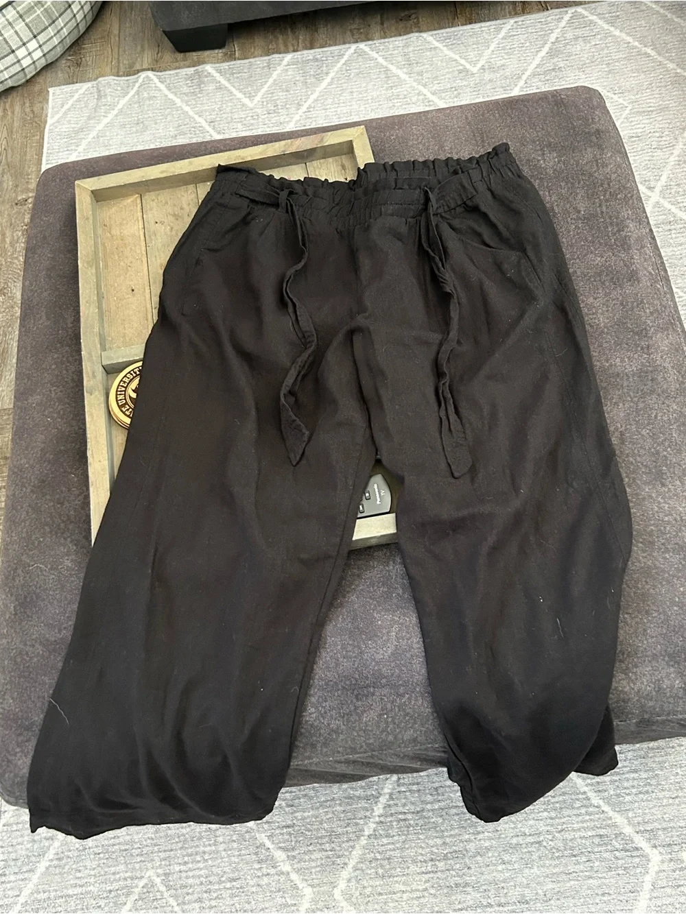 Rewind Black Elastic Ruffle Waist Pant